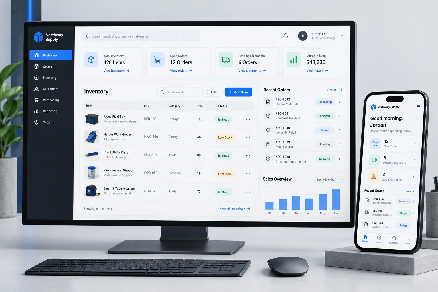 Custom business software interface